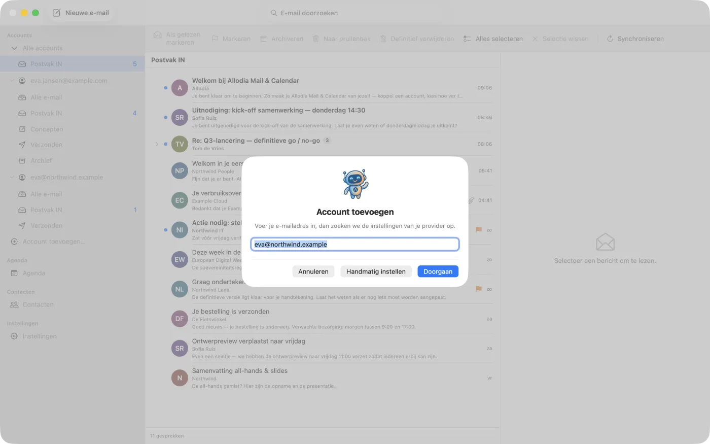 Het scherm "Account toevoegen", met een e-mailadres in het enige veld