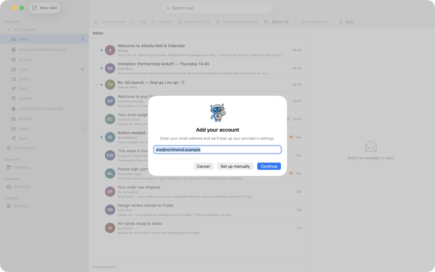 The "Add your account" screen, with an email address typed into the single field