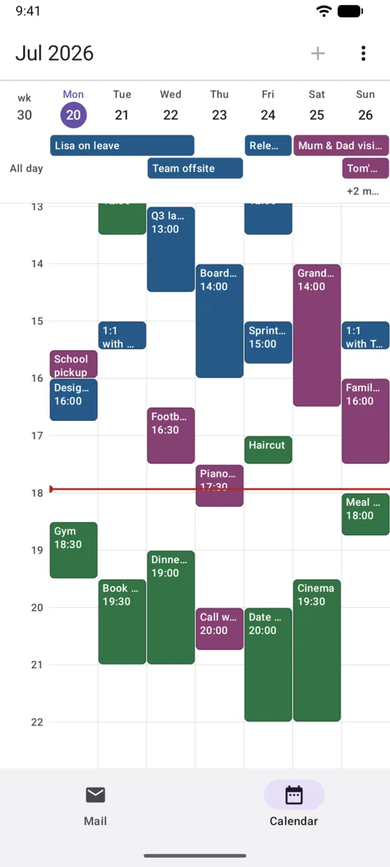 The Allodia Mail & Calendar calendar on Android