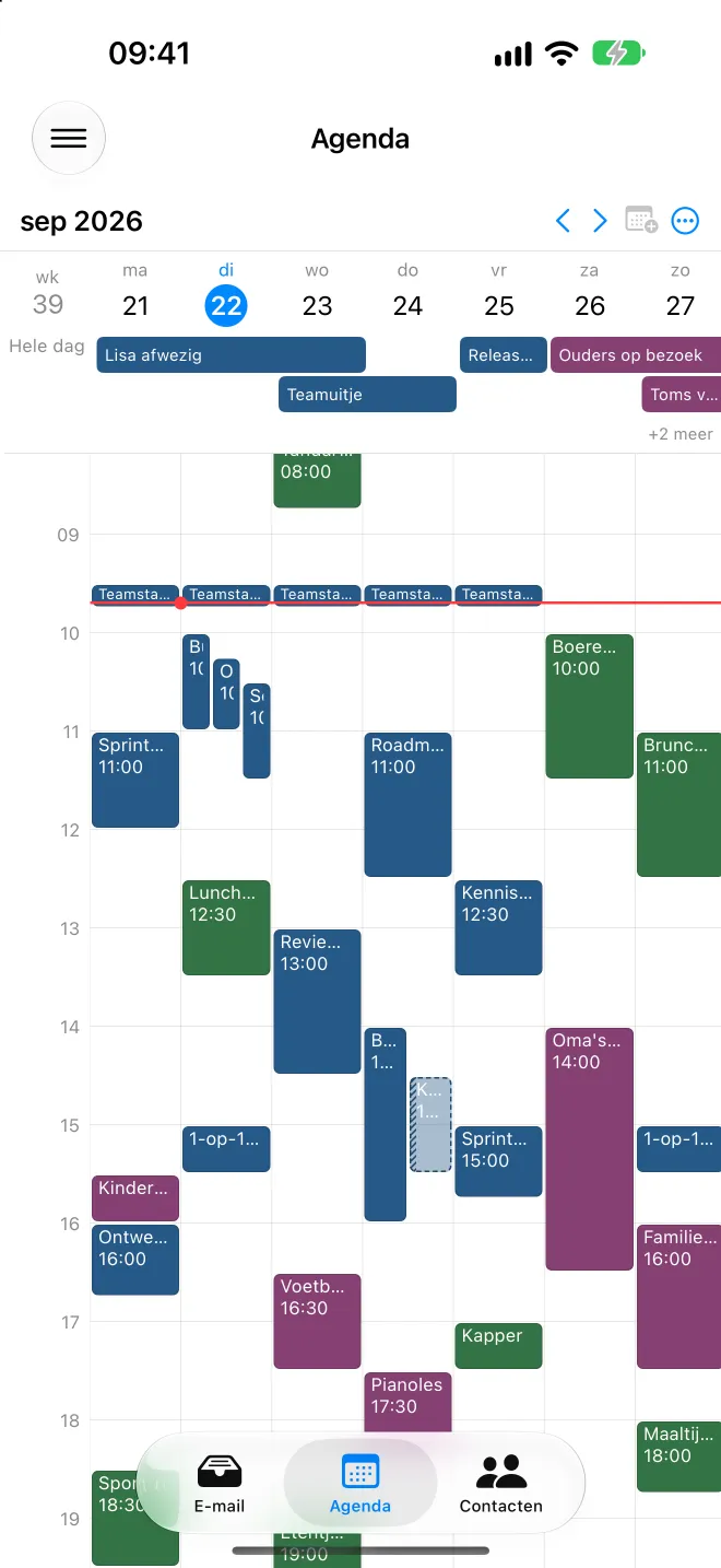 Het weekraster van Allodia Mail & Calendar op iPhone