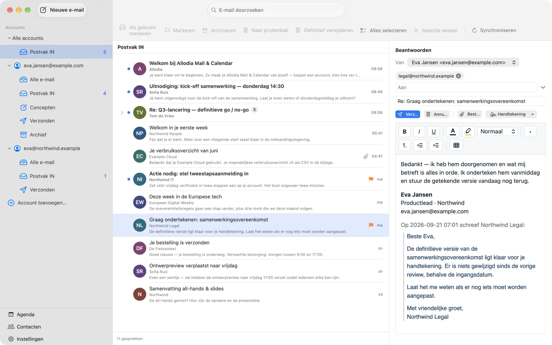 Een bericht beantwoorden in Allodia Mail & Calendar op macOS